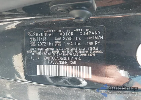 2013 Hyundai Veloster Base W/Black z USA, uszkodzony, nr VIN KMHTC6AD6DU151704